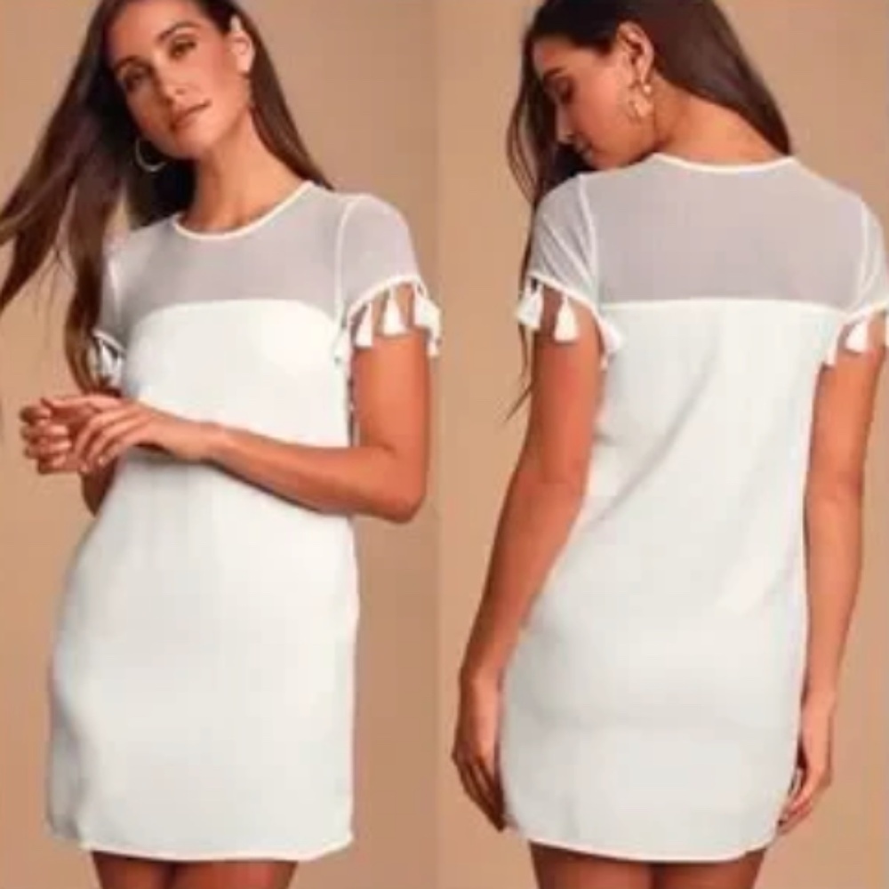 Lulus Iced Latte White Shift Dress Tassels Size Medium